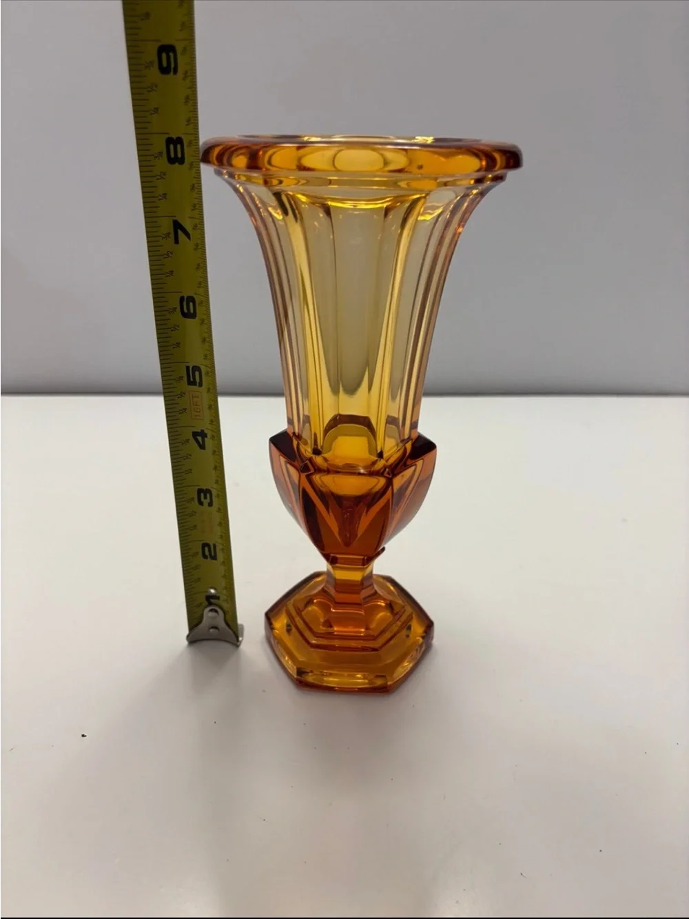 Vintage Amber Crystal Trumpet Vase
